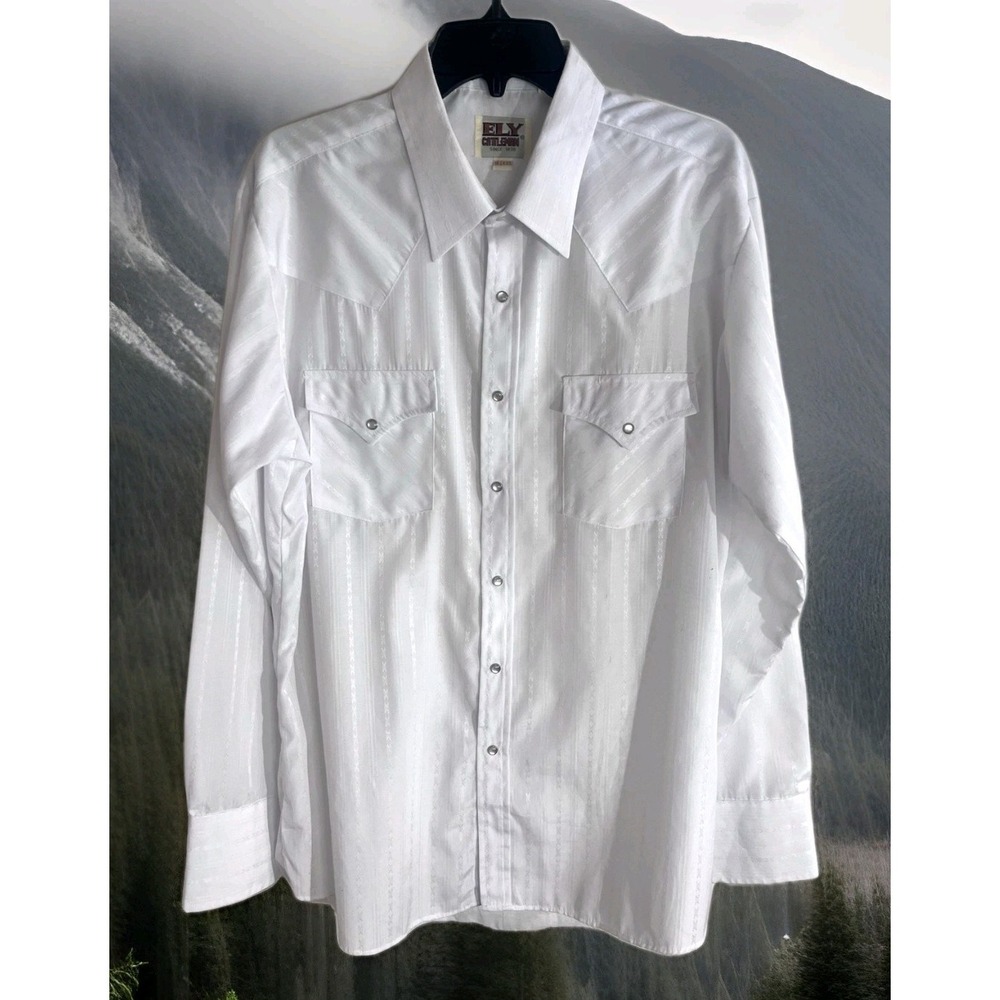 ELY Cattleman‎ Men's XL 16.5x35 White Pearl Snap Western Shirt NWOT